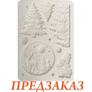 Силиконовая форма для моделирования Stamperia KACMA617 "Ели и олень", А5, толщина 7мм